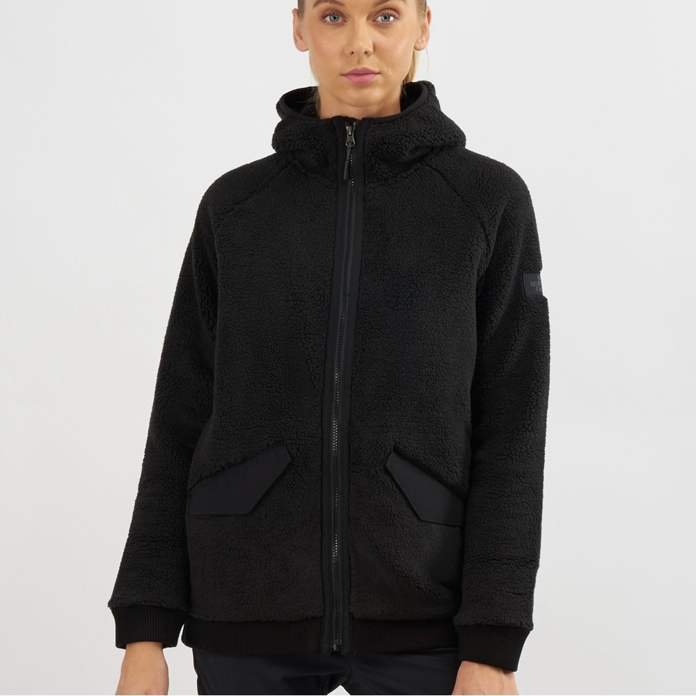 The North Face fleece Campshire hooded black bomber jacket XS